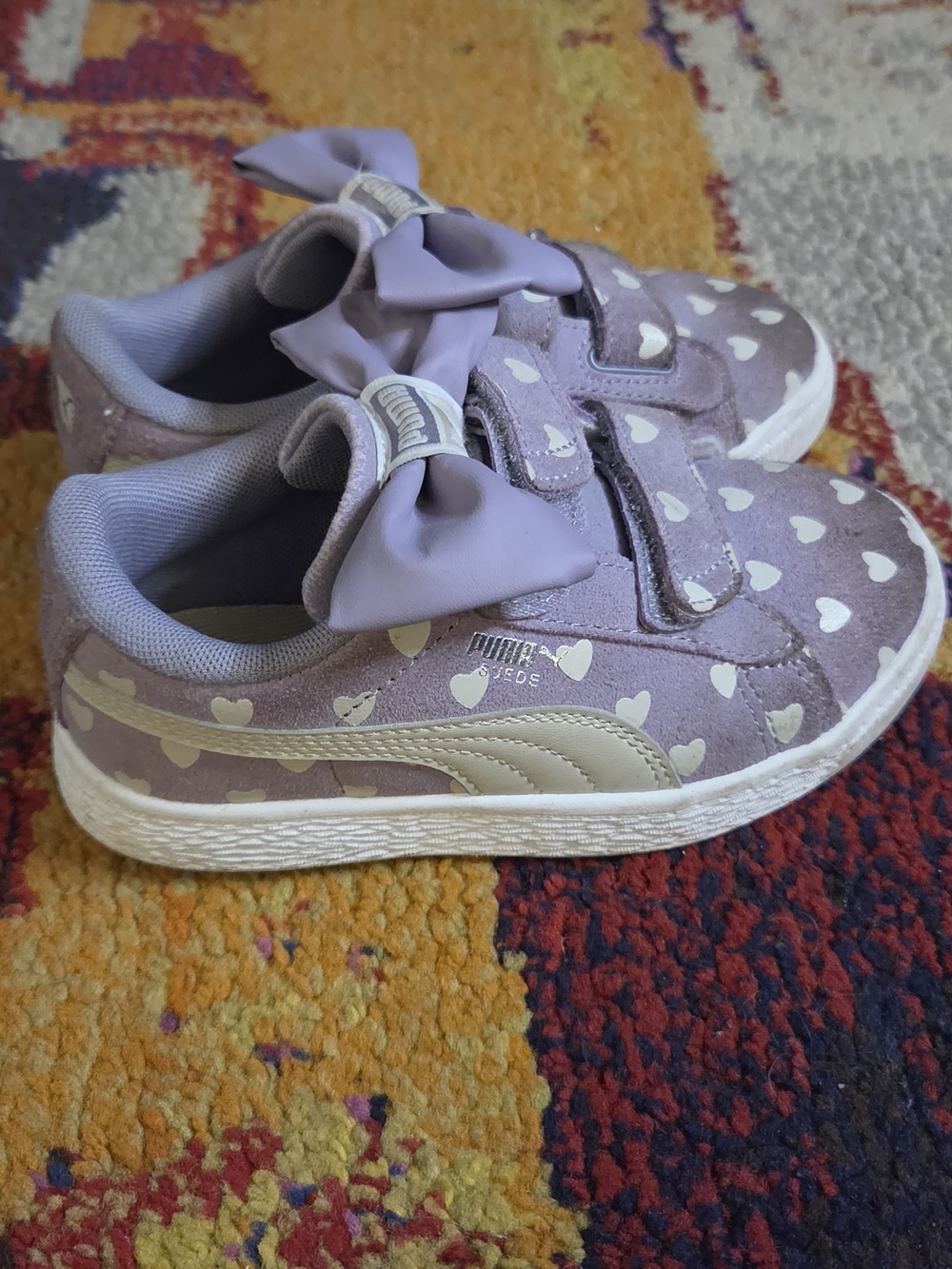 Puma Kids Lavender Suede Sneakers with White Heart Accents